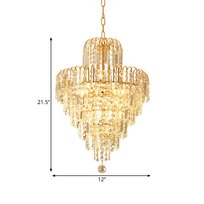 Modern Hand-Cut Crystal Chandelier Lamp - Tapered 12’/16’ Wide 3/6-Head Suspended Gold Lighting