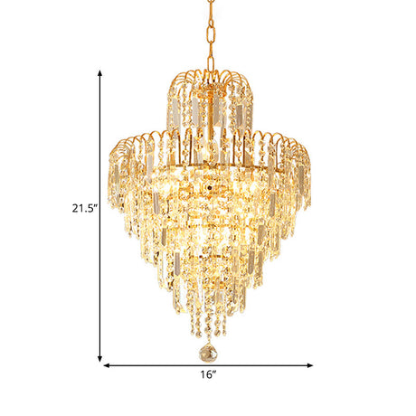 Modern Hand-Cut Crystal Chandelier Lamp - Tapered 12’/16’ Wide 3/6-Head Suspended Gold Lighting