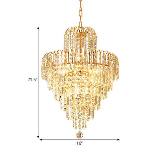 Modern Hand-Cut Crystal Chandelier Lamp - Tapered 12’/16’ Wide 3/6-Head Suspended Gold Lighting