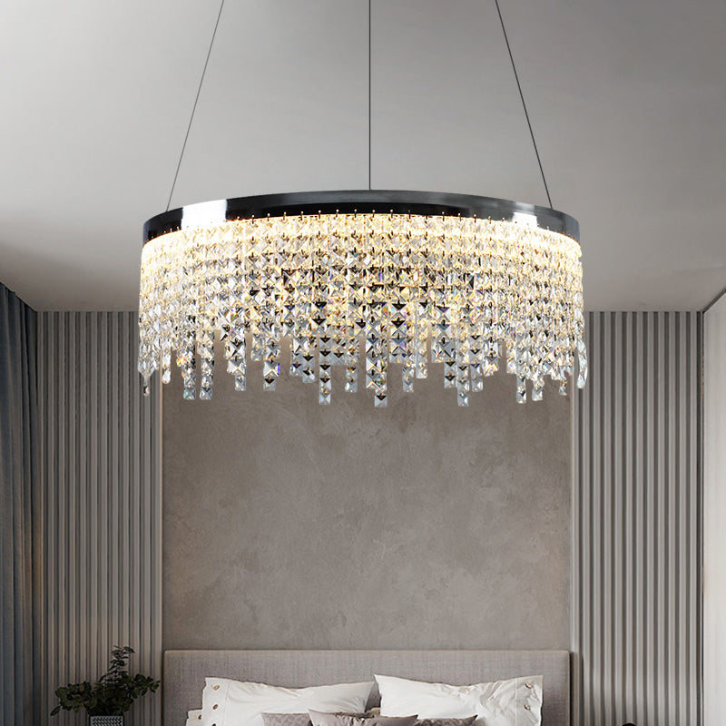 16’/19.5’ Wide Chrome Round Led Crystal Ceiling Chandelier In Modern Style - Warm/White Light