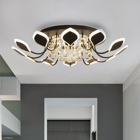 Modern Black/White Crystal Ceiling Light With Raindrop Shade – 10/12 Heads Parlor Flush Mount