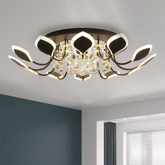 Modern Black/White Crystal Ceiling Light With Raindrop Shade – 10/12 Heads Parlor Flush Mount