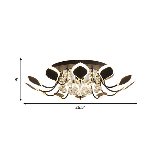 Modern Black/White Crystal Ceiling Light With Raindrop Shade – 10/12 Heads Parlor Flush Mount