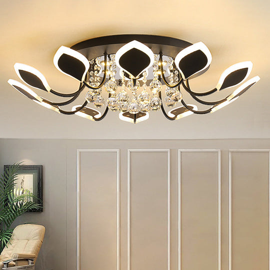 Modern Black/White Crystal Ceiling Light With Raindrop Shade – 10/12 Heads Parlor Flush Mount