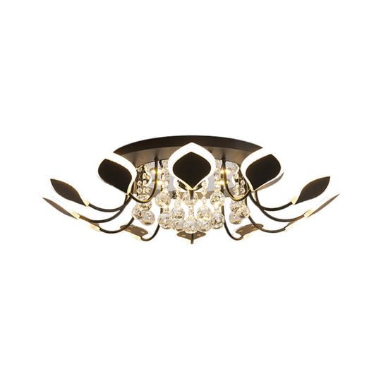 Modern Black/White Crystal Ceiling Light With Raindrop Shade – 10/12 Heads Parlor Flush Mount