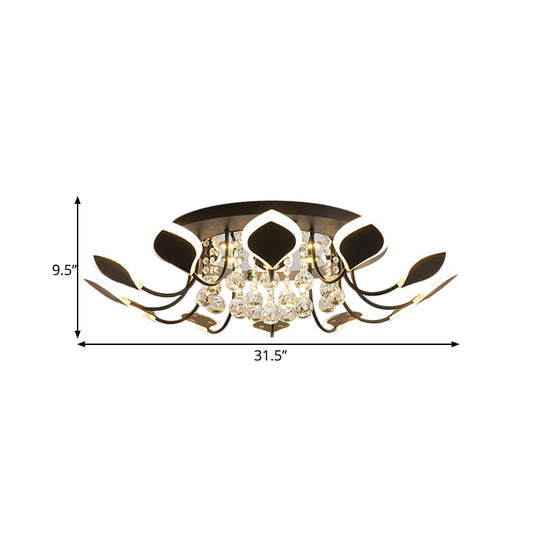 Modern Black/White Crystal Ceiling Light With Raindrop Shade – 10/12 Heads Parlor Flush Mount