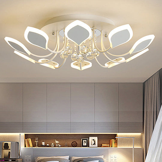 Modern Black/White Crystal Ceiling Light With Raindrop Shade – 10/12 Heads Parlor Flush Mount