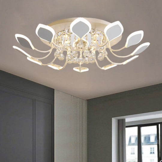 Modern Black/White Crystal Ceiling Light With Raindrop Shade – 10/12 Heads Parlor Flush Mount
