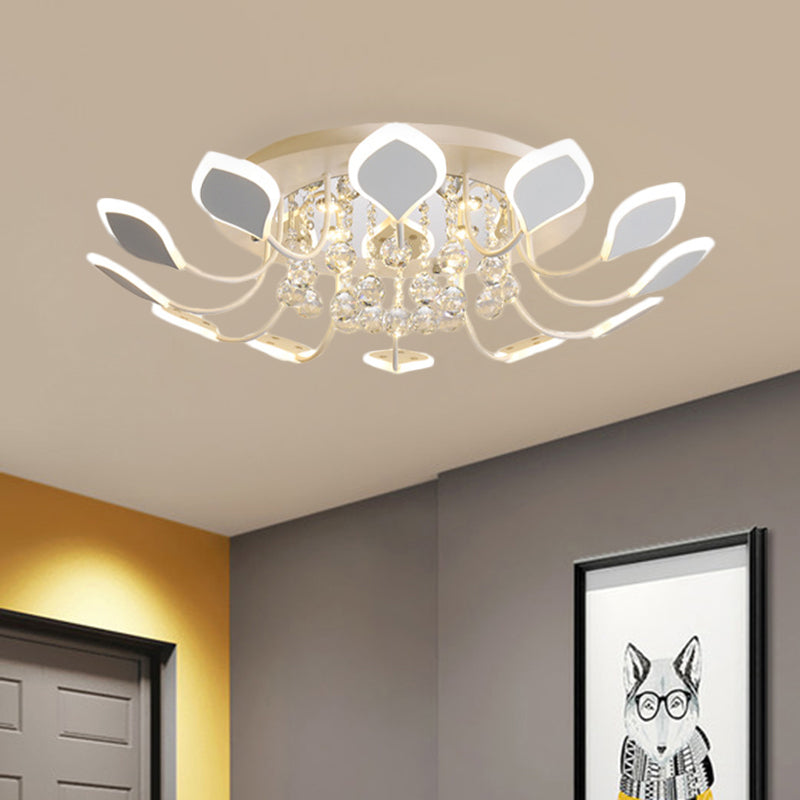 Modern Black/White Crystal Ceiling Light With Raindrop Shade – 10/12 Heads Parlor Flush Mount