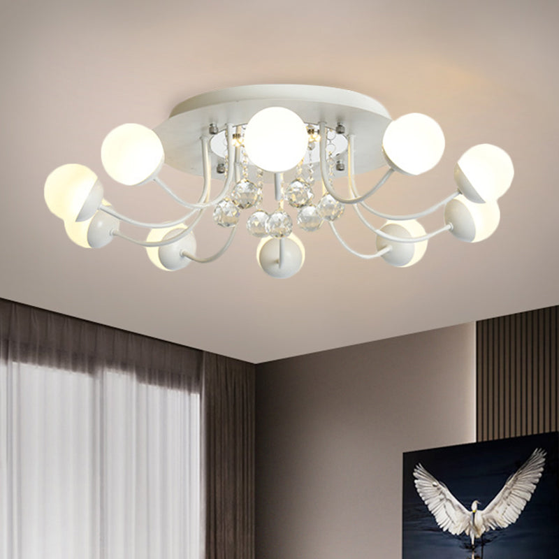 Hand-Cut Crystal Sphere Ceiling Light With Modern Design: 10/12-Head Black/White Mounting For