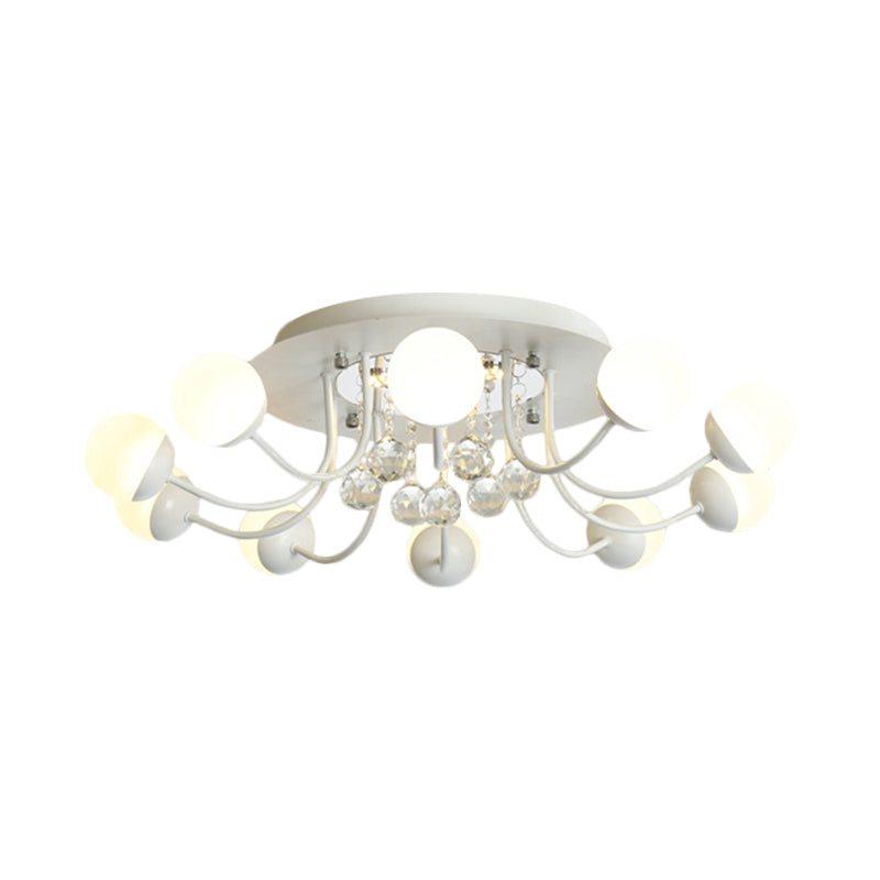 Hand-Cut Crystal Sphere Ceiling Light With Modern Design: 10/12-Head Black/White Mounting For Parlor