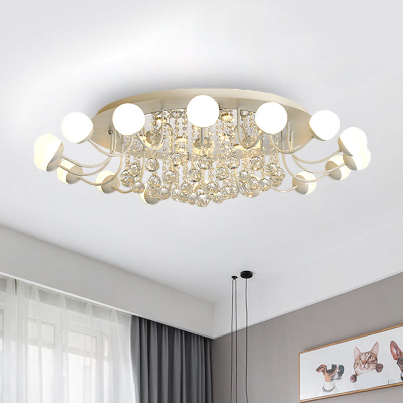 Hand-Cut Crystal Sphere Ceiling Light With Modern Design: 10/12-Head Black/White Mounting For