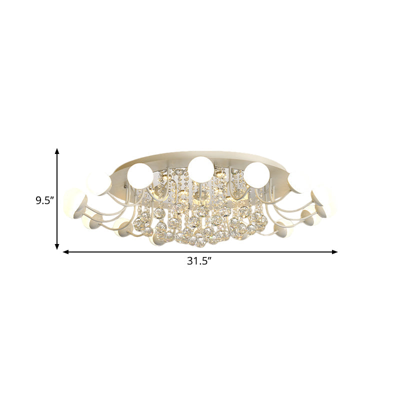 Hand-Cut Crystal Sphere Ceiling Light With Modern Design: 10/12-Head Black/White Mounting For