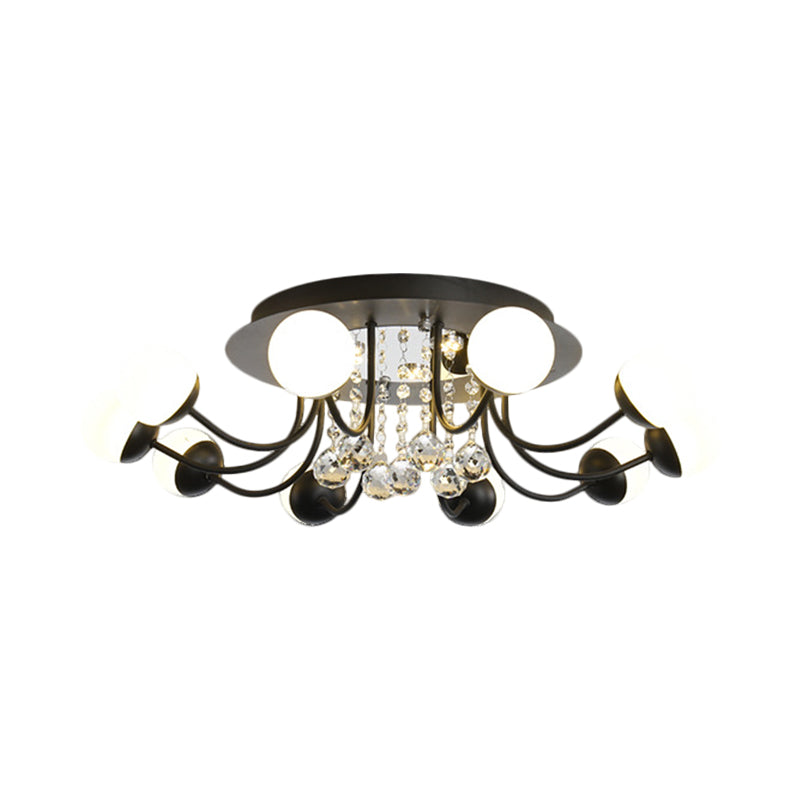 Hand-Cut Crystal Sphere Ceiling Light With Modern Design: 10/12-Head Black/White Mounting For