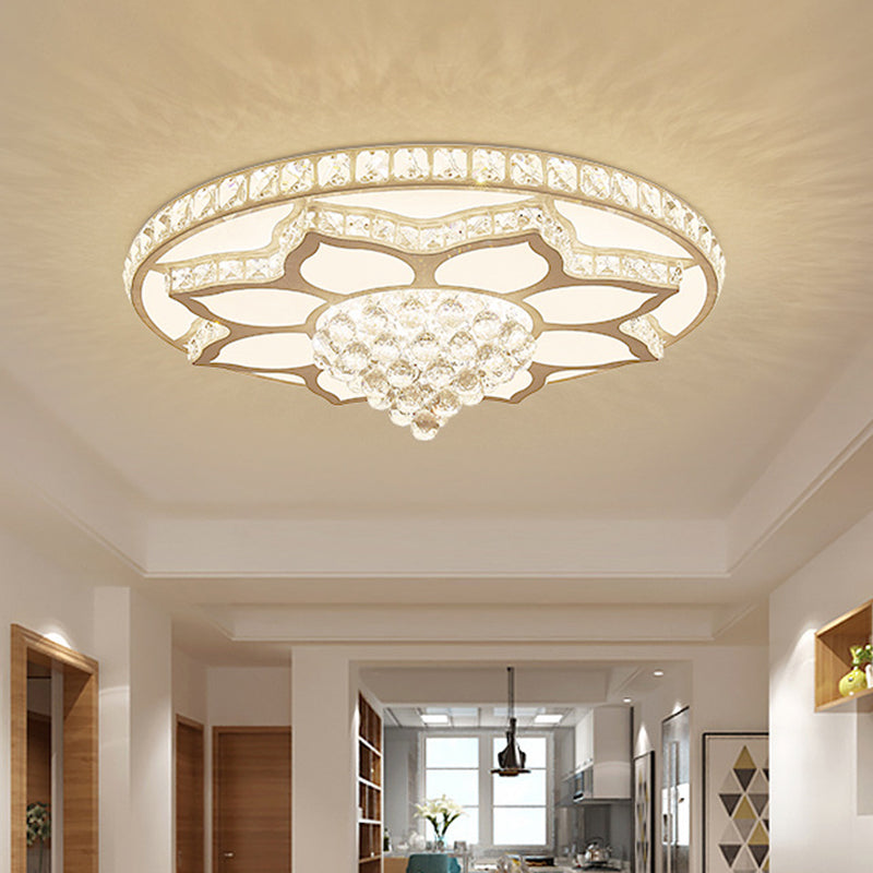 Lotus Crystal Led Flush Mount Ceiling Light - 19.5’/23.5’ Wide Modern Cut Crystals Warm/White