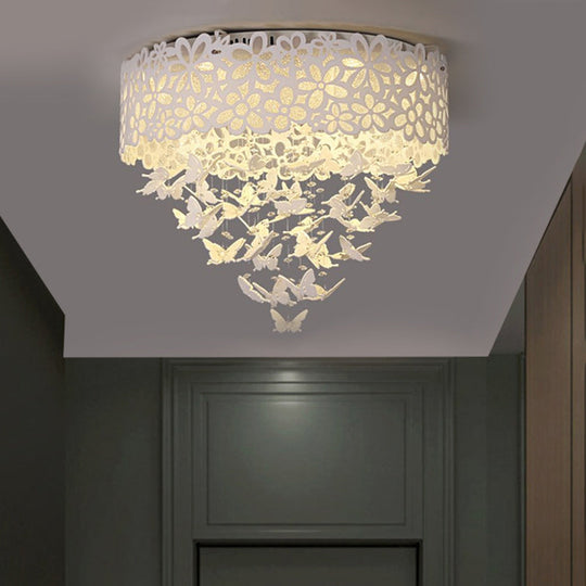 Contemporary White Led Indoor Flush Mount Ceiling Light With Butterfly Shade - 4/8 - Light