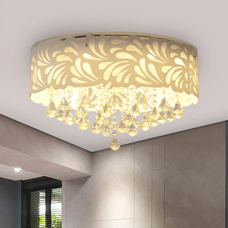 Modern Clear Crystal Flushmount Ceiling Light Fixture - 18/23.5/12.5 Width 8/12-Bulb/Led With Drum