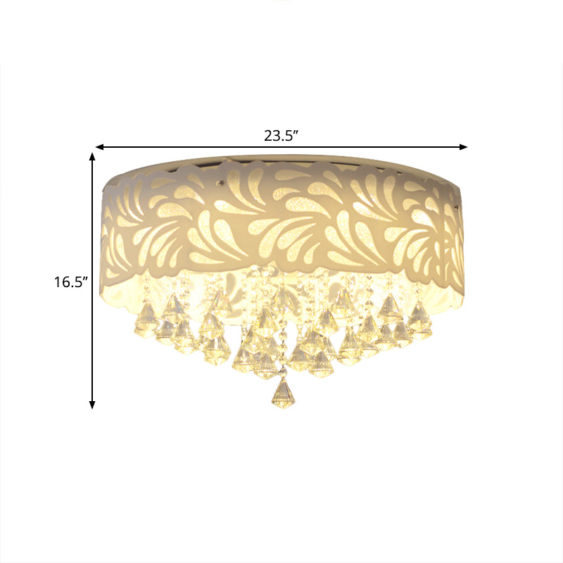 Modern Clear Crystal Flushmount Ceiling Light Fixture - 18/23.5/12.5 Width 8/12-Bulb/Led With Drum