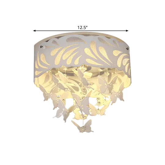 Contemporary Crystal Drop Led Flush Light - White 8/12 Heads 18/23.5/12.5 Wide