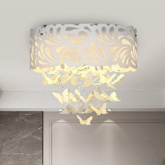 Contemporary Crystal Drop Led Flush Light - White 8/12 Heads 18/23.5/12.5 Wide