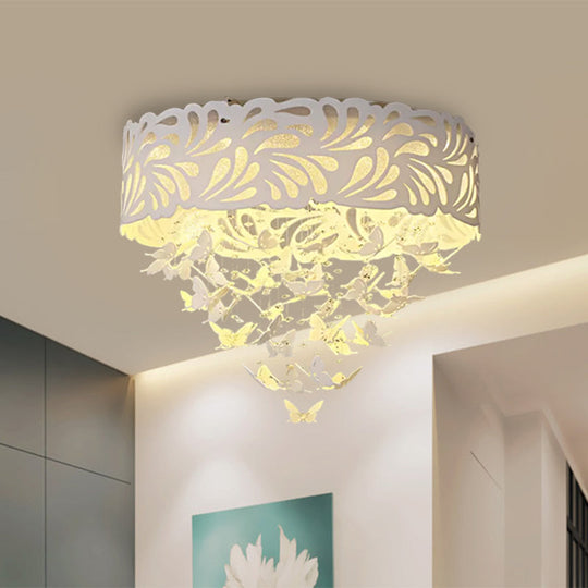 Contemporary Crystal Drop Led Flush Light - White 8/12 Heads 18/23.5/12.5 Wide