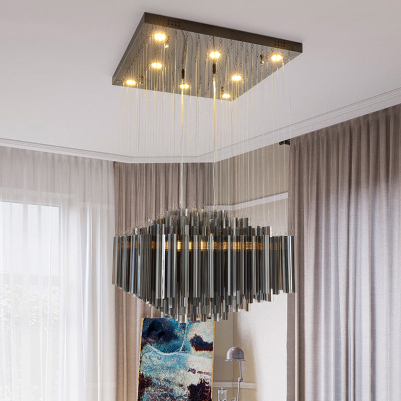 Modern Led Crystal Bar Hanging Ceiling Light For Dining Room - Black Hexagon