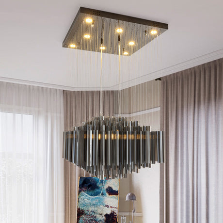Modern Led Crystal Bar Hanging Ceiling Light For Dining Room - Black Hexagon