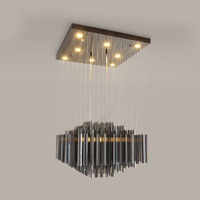 Modern Led Crystal Bar Hanging Ceiling Light For Dining Room - Black Hexagon