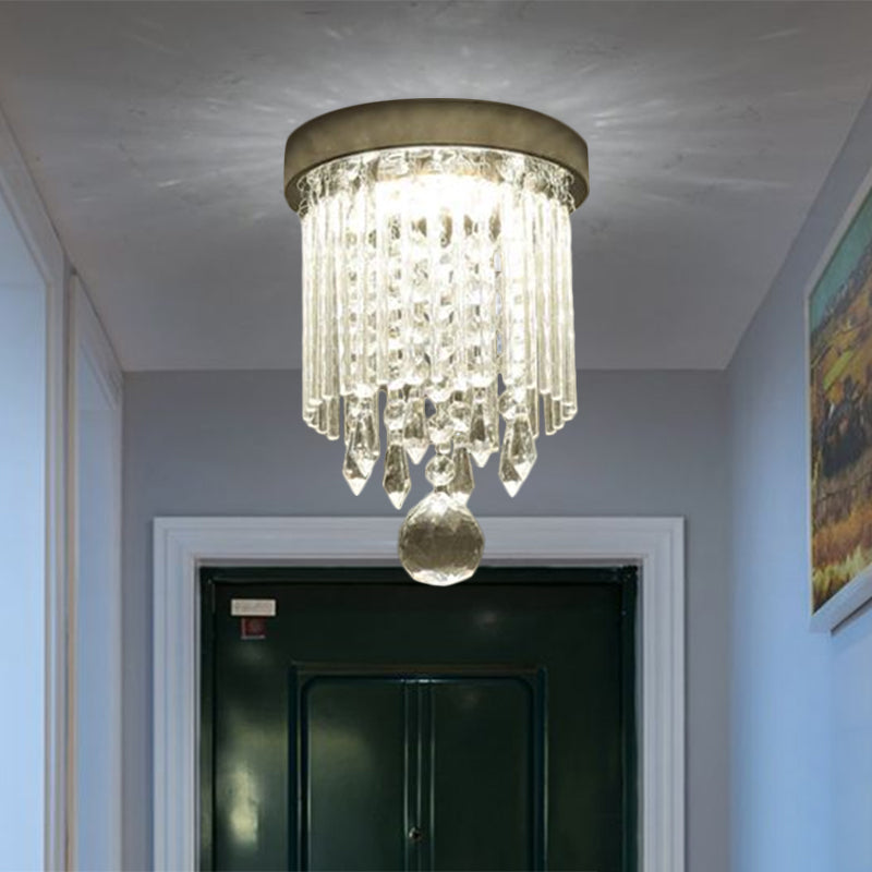 Modern Led Crystal Shade Chrome Flushmount Light 8’/19.5’ Wide Cylinder Ceiling Lamp