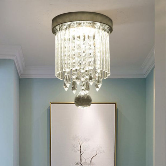 Modern Led Crystal Shade Chrome Flushmount Light 8’/19.5’ Wide Cylinder Ceiling Lamp