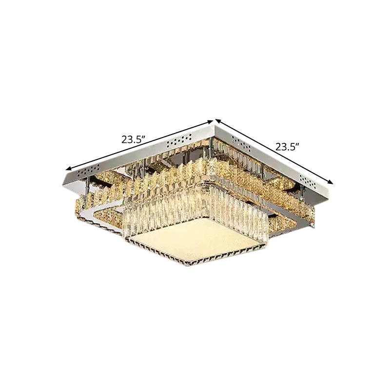 Contemporary Crystal Led Ceiling Light Fixture - Chrome Round/Square Flush - Mount