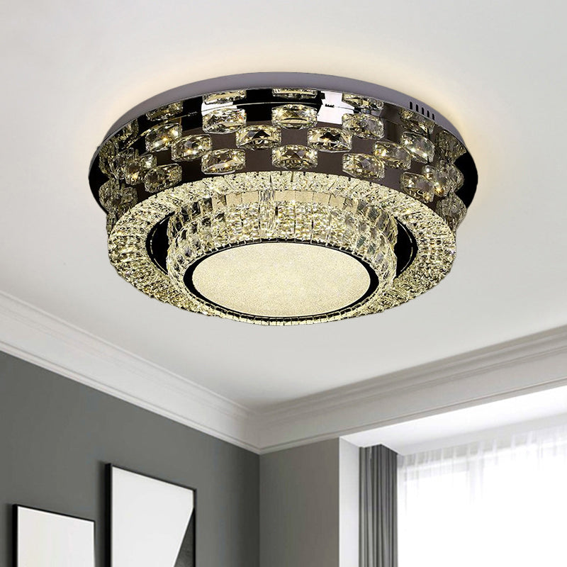 Contemporary Crystal Led Ceiling Light Fixture - Chrome Round/Square Flush - Mount / Round