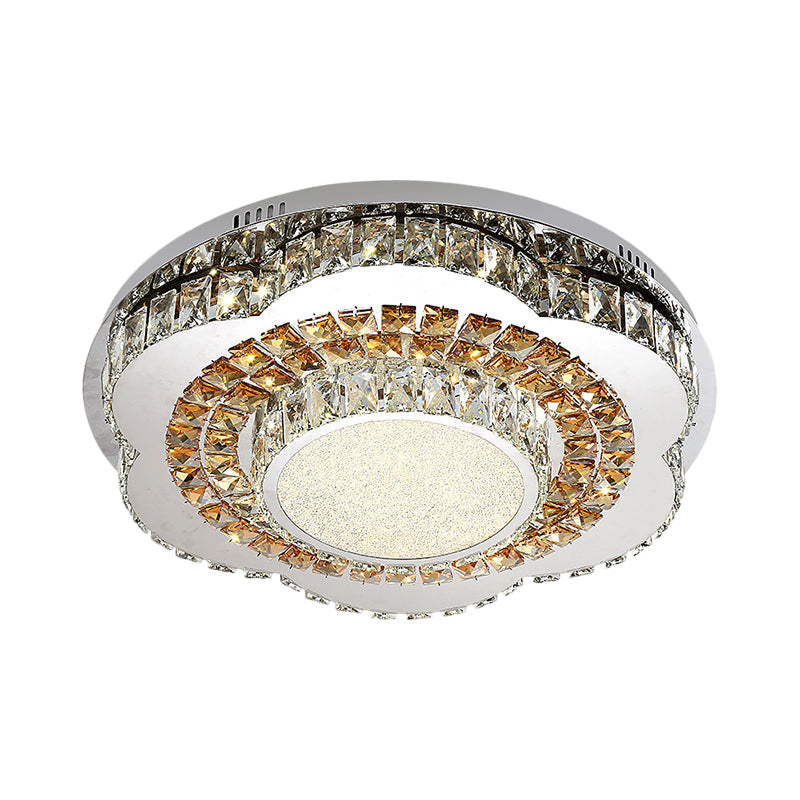 Modern Led Flower - Shaped Crystal Ceiling Mount Fixture In Chrome