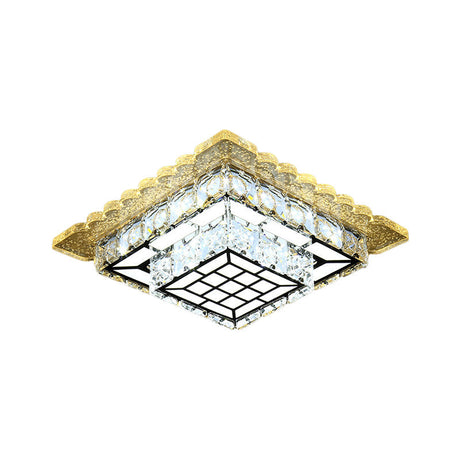 Modern Round/Square Crystal Led Chrome Flush Mount Ceiling Light Fixture For Balcony