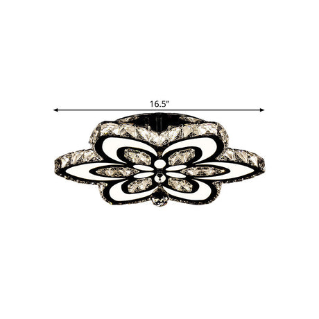 Modern Led Floral Crystal Ceiling Light For Bedroom - Clear/Amber Semi Flush Mount