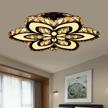 Modern Led Floral Crystal Ceiling Light For Bedroom - Clear/Amber Semi Flush Mount Amber