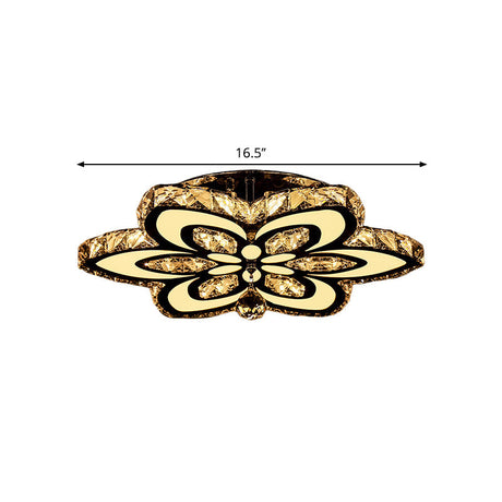 Modern Led Floral Crystal Ceiling Light For Bedroom - Clear/Amber Semi Flush Mount