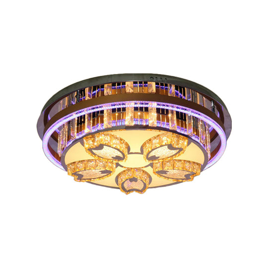 Modern Led Flush Mount Ceiling Light With Stainless - Steel Finish And Clear Crystal Blocks