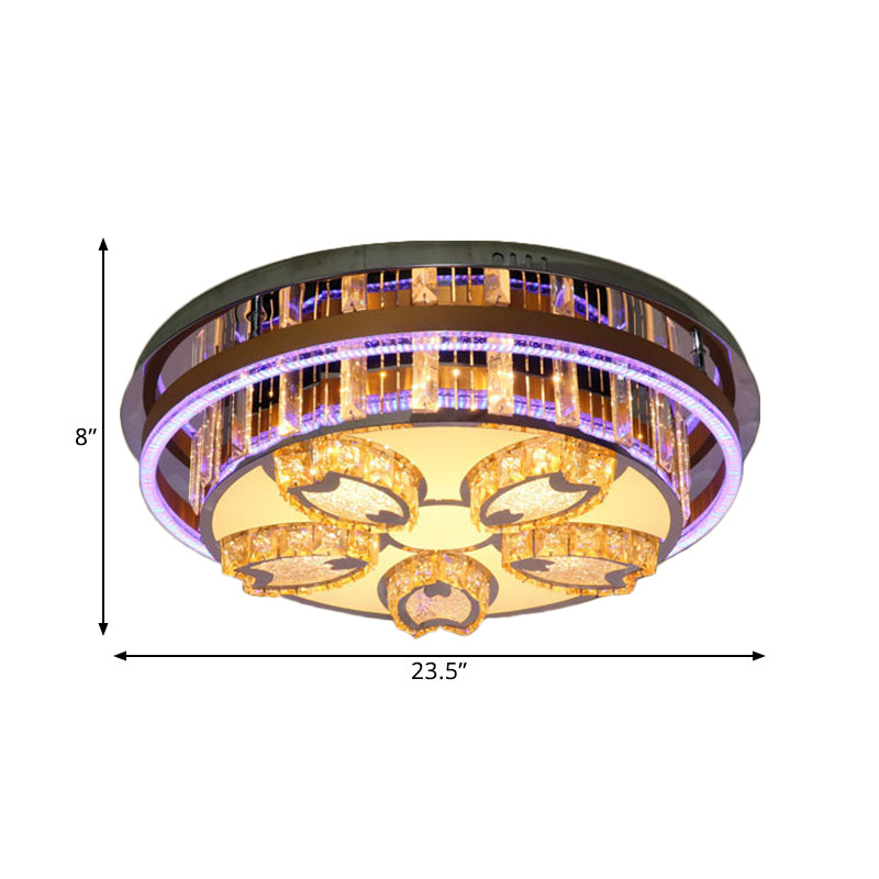 Modern Led Flush Mount Ceiling Light With Stainless - Steel Finish And Clear Crystal Blocks
