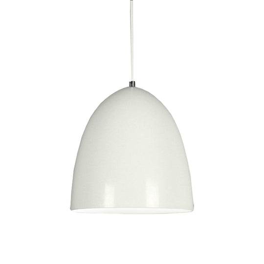 Retro Style Domed Pendant Lamp - 10/12 Inch Wide Metallic Fixture In White/Black For Kitchen