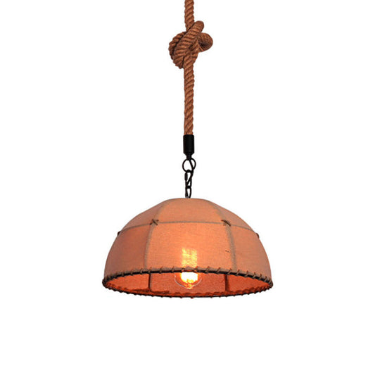 Lodge Style Hanging Fabric And Rope Pendant Light - 14’/18’ Dome Shade In Beige For Restaurants