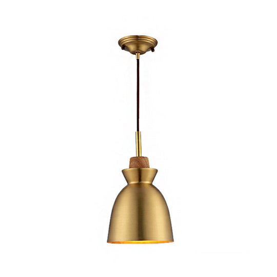 Industrial Style Hanging Light With Metallic Brass Finish - Cone/Dome Shade Ceiling Fixture For
