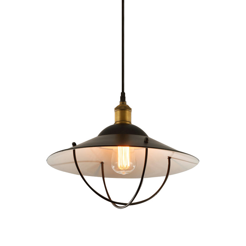 Metal Pendant Light Fixture: Saucer Shade 1 Black Finish