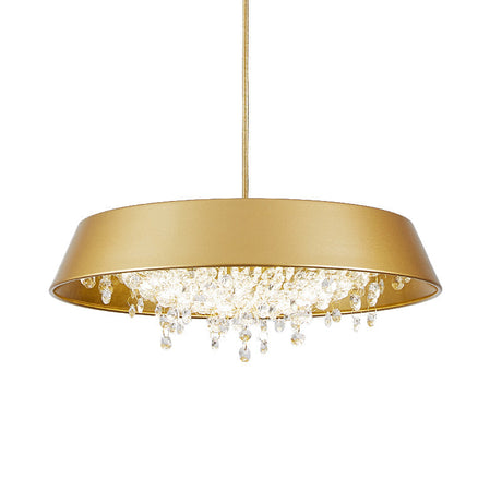 Metal Led Hanging Lamp - Modern Contemporary Circle Tray Design With Crystal Drop Warm/White Light