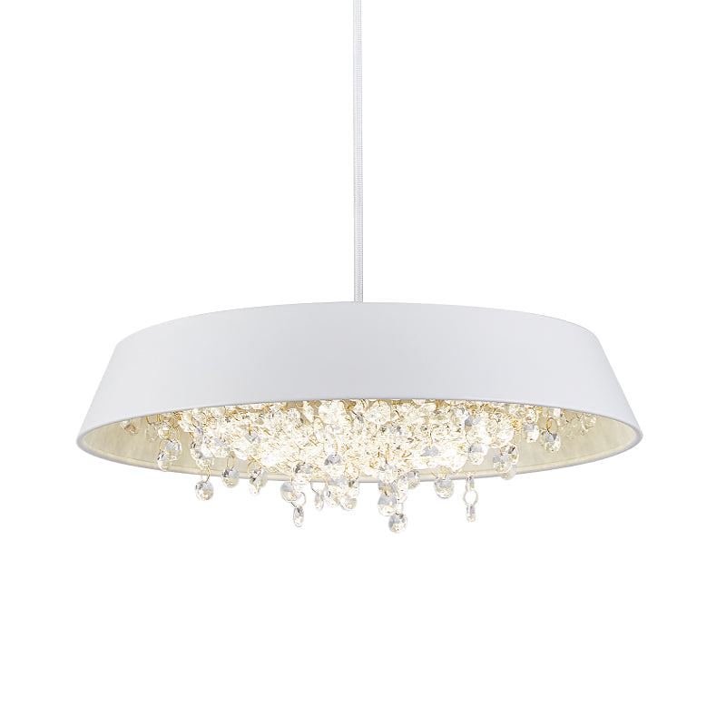 Metal Led Hanging Lamp - Modern Contemporary Circle Tray Design With Crystal Drop Warm/White Light