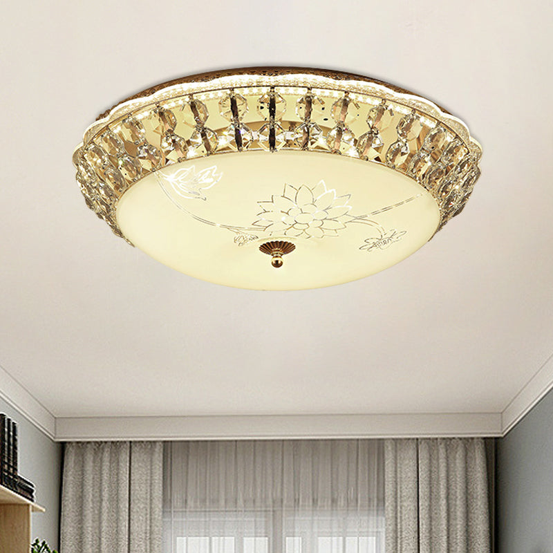 Modern Gold Dome Led Flush - Mount Crystal Light Fixture - Contemporary & Elegant Ceiling Lamp