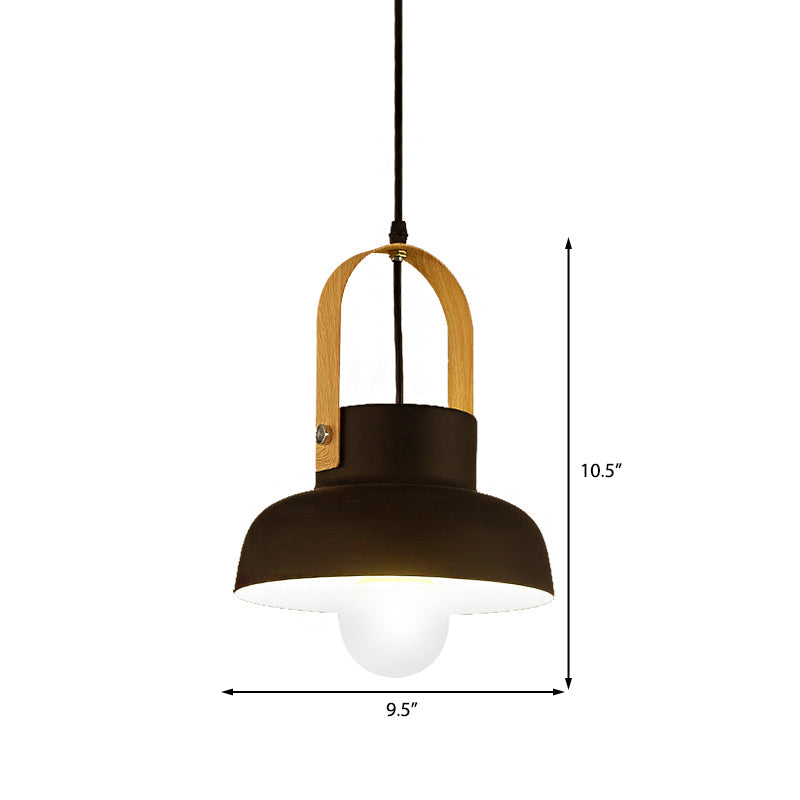 Retro Barn Pendant Lamp - 1-Light Metal Hanging Ceiling Light With Leather Strap In White/Grey/Black