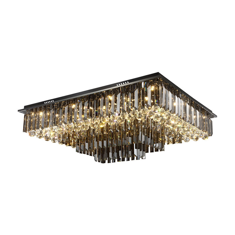 Modern Crystal Prisms Ceiling Light: Rectangular Led Flush Mount In Warm/White’