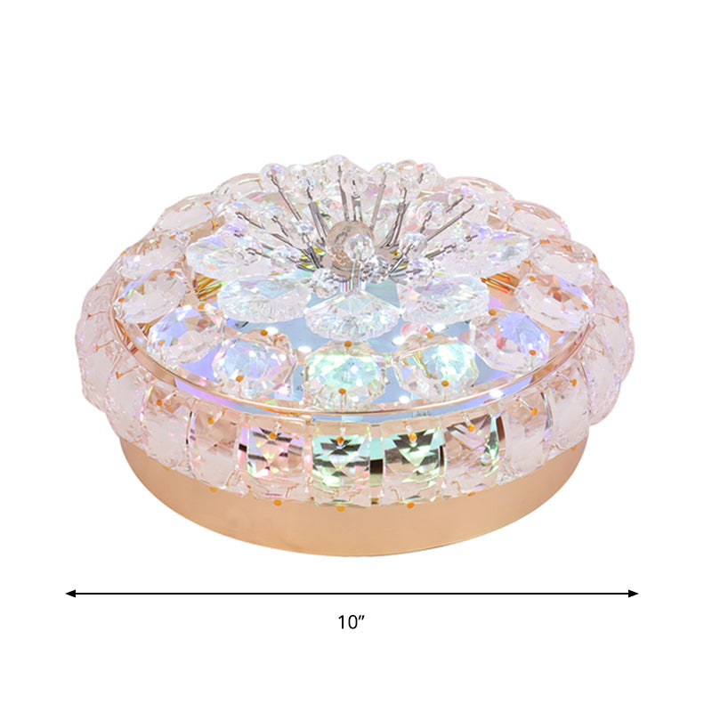 Gold Led Crystal Flushmount Ceiling Fixture For Doorway – Warm/White Light