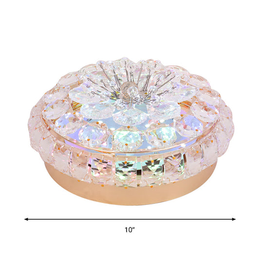 Gold Led Crystal Flushmount Ceiling Fixture For Doorway Warm/White Light